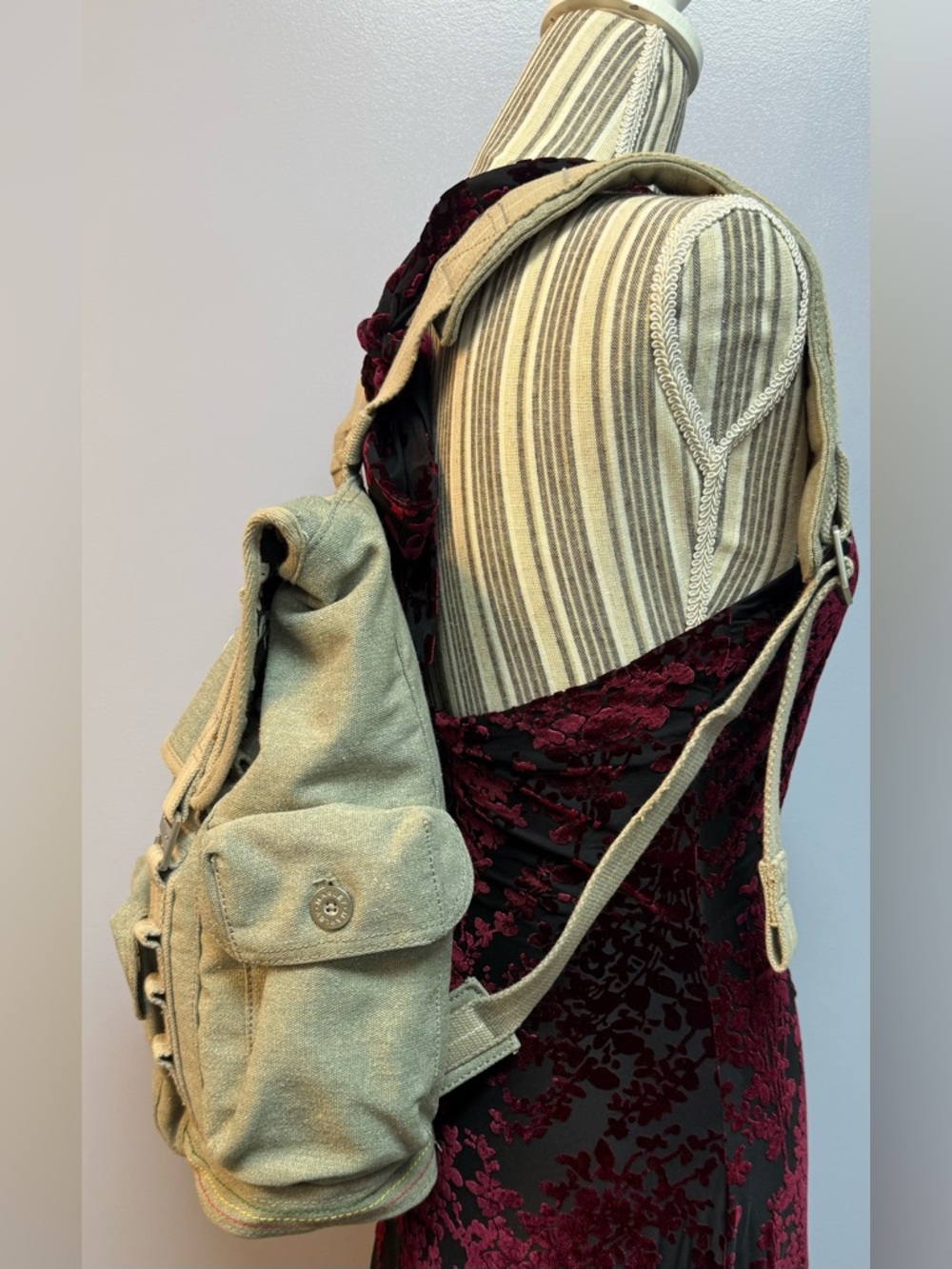 House of Marley lively up gray hemp Roll-Top Backpack with Tan Straps - Picture 16 of 16
